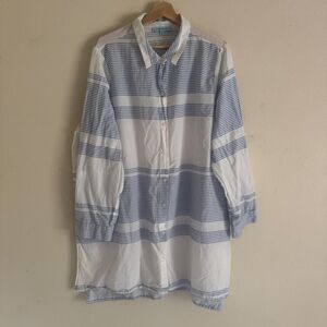 Ellen Weaver 3X Cotton Striped Swim Cover Up Oversized Coastal Tunic Shirt